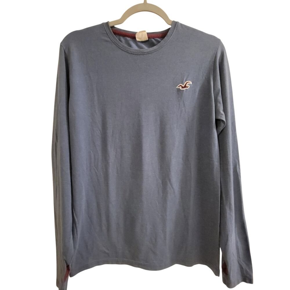Hollister California Men's Medium Blue Long Sleeve Shirt Thumbholes Y2K Logo
